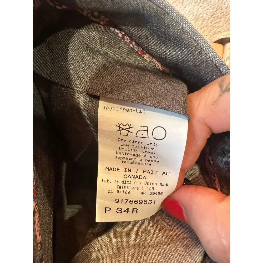 Robert Graham EST 01 100% Linen Gray Dress Pants Men's 34R